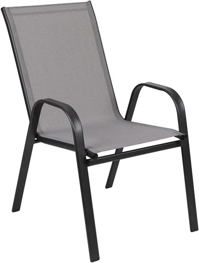 Alt view image 6 of 18 - 4 Pack Brazos Series Gray Outdoor Stack Chair with Flex Comfort Material and Metal Frame