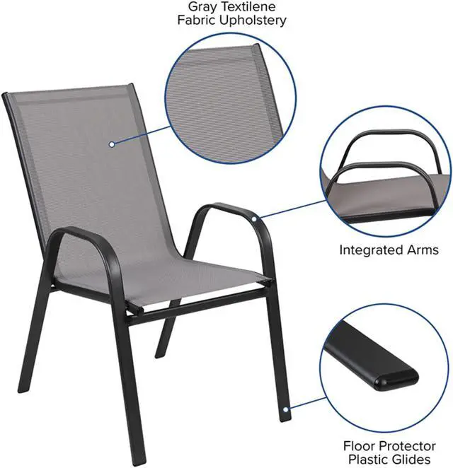 Alt view image 8 of 18 - 4 Pack Brazos Series Gray Outdoor Stack Chair with Flex Comfort Material and Metal Frame
