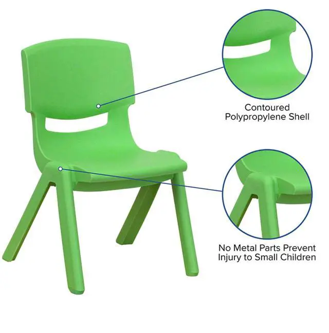 Alt view image 7 of 9 - 2 Pack Green Plastic Stackable School Chair with 10.5'' Seat Height