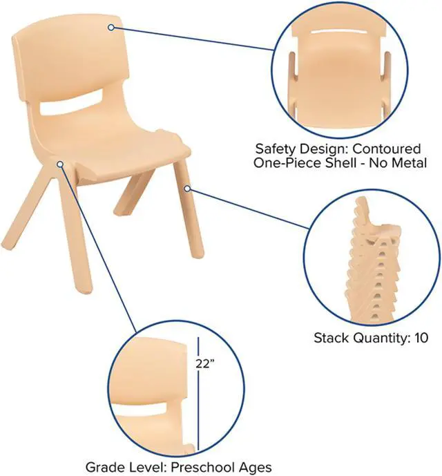 Alt view image 4 of 12 - 4 Pack Natural Plastic Stackable School Chair with 12'' Seat Height