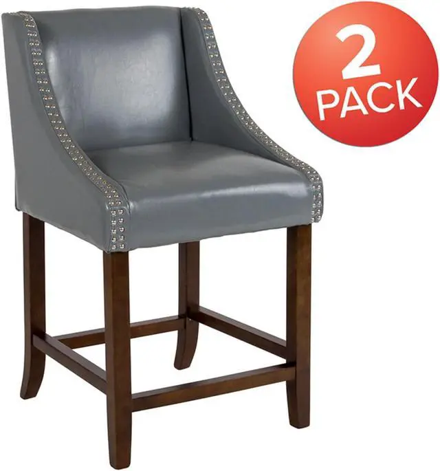 Main image of Carmel Series 24" High Transitional Walnut Counter Height Stool with Nail Trim in Light Gray LeatherSoft, Set of 2