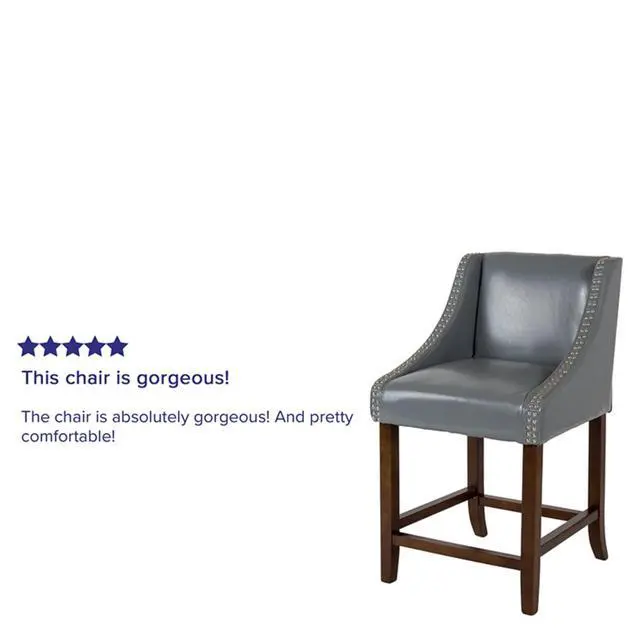 Alt view image 4 of 5 - Carmel Series 24" High Transitional Walnut Counter Height Stool with Nail Trim in Light Gray LeatherSoft, Set of 2