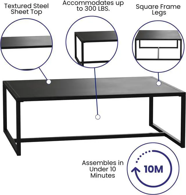 Alt view image 15 of 20 - Flash Furniture Brock Commercial Grade Outdoor Patio Coffee Table (XUT6R60USO1TBK)