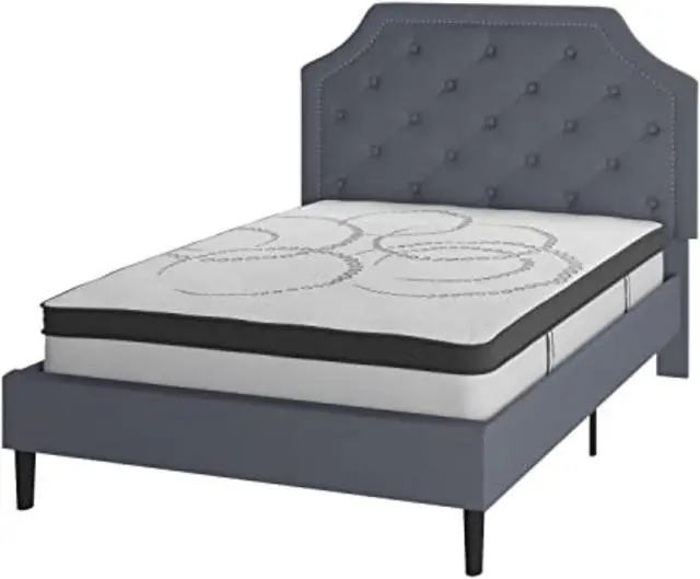 Alt view image 8 of 20 - Brighton Full Size Tufted Upholstered Platform Bed in Light Gray Fabric with 10 Inch CertiPUR-US Certified Pocket Spring Mattress