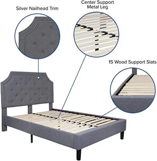 Alt view image 12 of 20 - Brighton Full Size Tufted Upholstered Platform Bed in Light Gray Fabric with 10 Inch CertiPUR-US Certified Pocket Spring Mattress