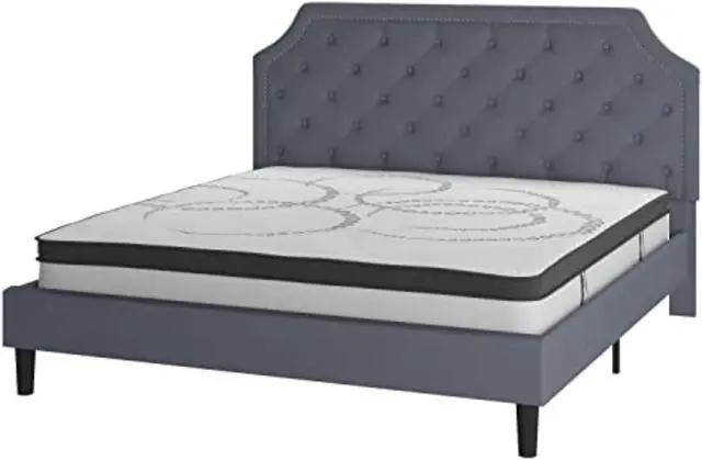 Alt view image 8 of 20 - Brighton King Size Tufted Upholstered Platform Bed in Light Gray Fabric with 10 Inch CertiPUR-US Certified Pocket Spring Mattress