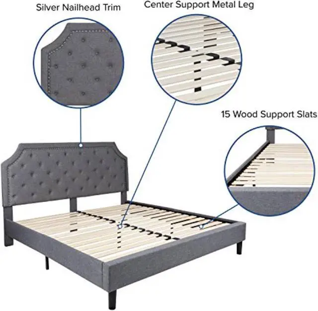 Alt view image 12 of 20 - Brighton King Size Tufted Upholstered Platform Bed in Light Gray Fabric with 10 Inch CertiPUR-US Certified Pocket Spring Mattress