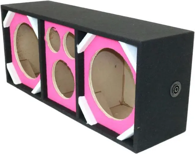 Main image of Two 10-in Woofers plus Two Tweeters and One Horn PINK Empty Chuchera Speaker Enclosure withDual Port