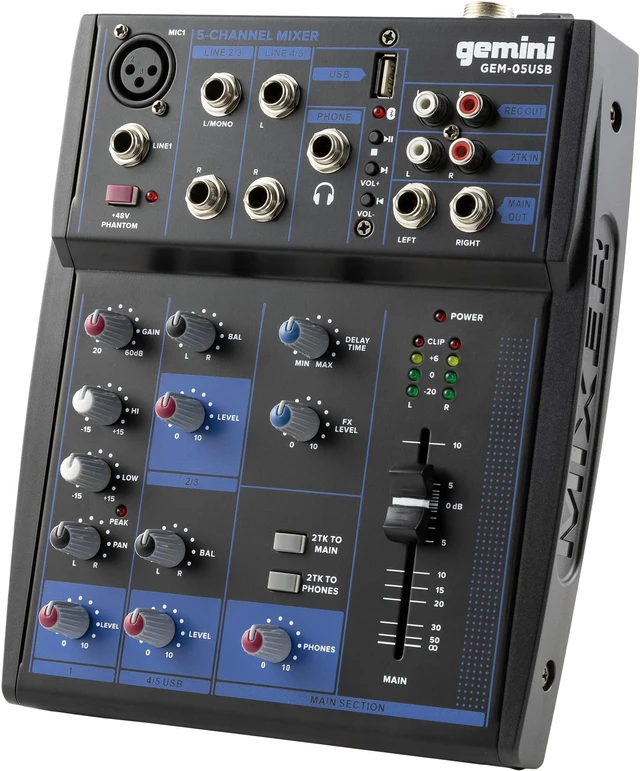 Alt view image 14 of 20 - Gemini compact 5-channel Bluetooth mixer with USB playback