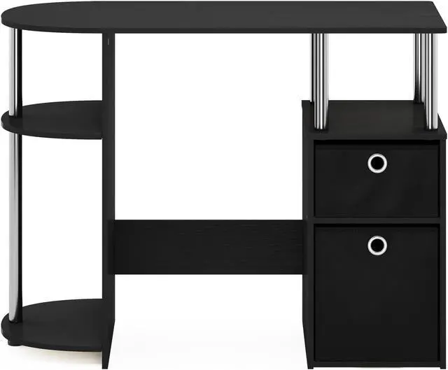 Alt view image 3 of 5 - Furinno 15111 JAYA Simplistic Computer Study Desk with Bin Drawers, Americano, Stainless Steel Tubes