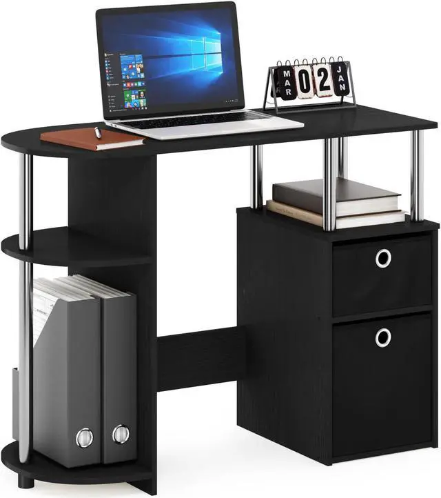Alt view image 4 of 5 - Furinno 15111 JAYA Simplistic Computer Study Desk with Bin Drawers, Americano, Stainless Steel Tubes