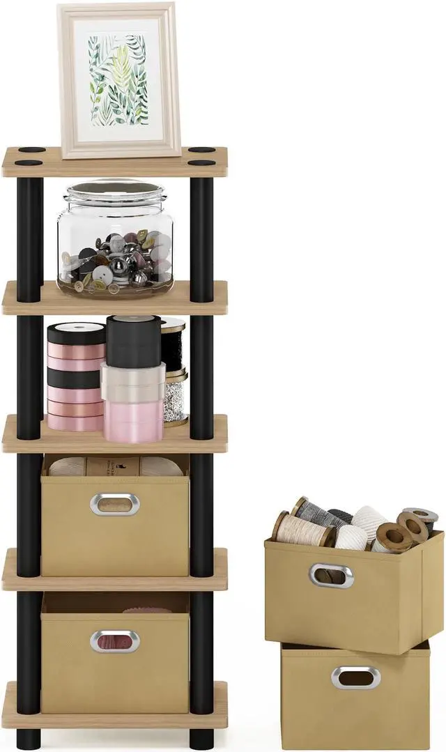 Alt view image 8 of 10 - Furinno 99150KO/BK/LB LACi 4-Bins System Rack, Oak