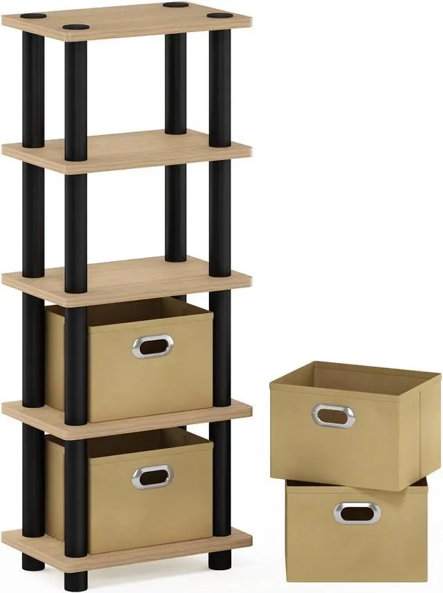 Alt view image 7 of 10 - Furinno 99150KO/BK/LB LACi 4-Bins System Rack, Oak