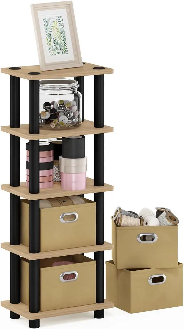 Alt view image 9 of 10 - Furinno 99150KO/BK/LB LACi 4-Bins System Rack, Oak
