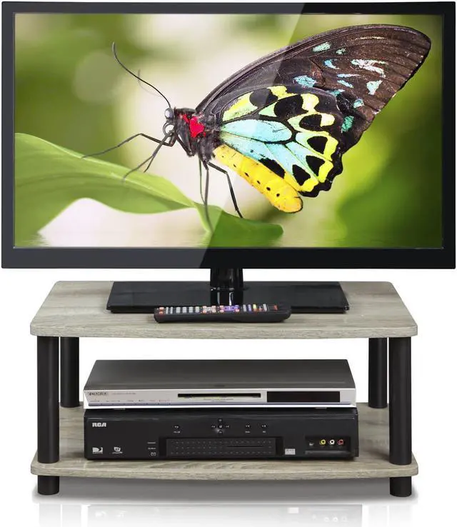 Alt view image 3 of 6 - Furinno 13191GYW/BK Turn-N-Tube No Tools 2-Tier Elevated TV Stands, Oak Grey/Black