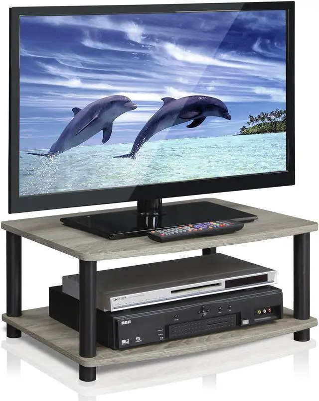 Alt view image 4 of 6 - Furinno 13191GYW/BK Turn-N-Tube No Tools 2-Tier Elevated TV Stands, Oak Grey/Black