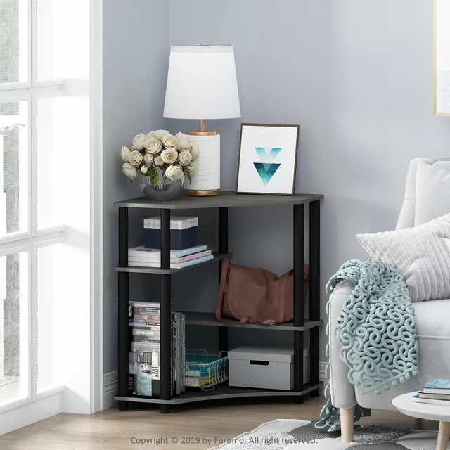 Alt view image 6 of 6 - Furinno Turn-N-Tube Space Saving Corner Desk with Shelves, French Oak Grey/Black