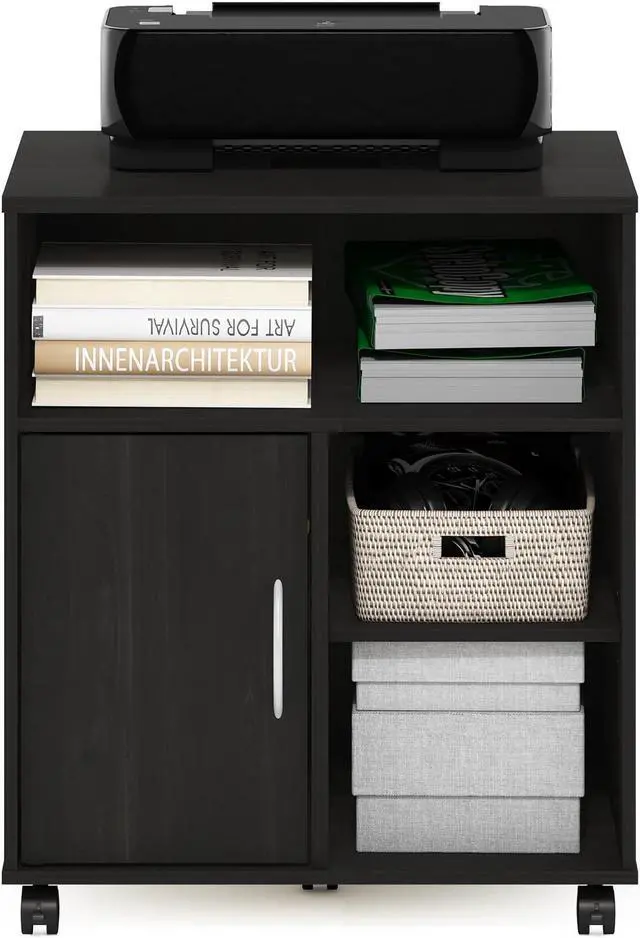 Alt view image 6 of 6 - Furinno Econ Home Office Under Desk Printer Holder with Wheels, Espresso