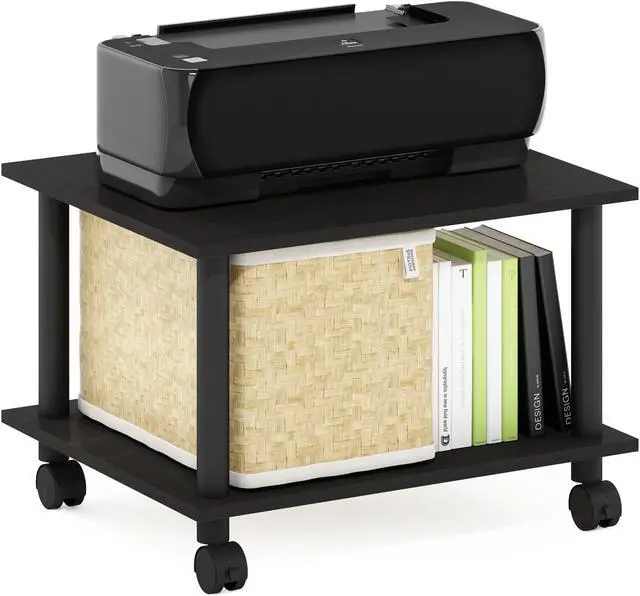 Alt view image 4 of 6 - Furinno Econ Home Office Under Desk CPU and Printer Stand with Wheels, Espresso/Black
