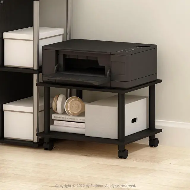 Alt view image 6 of 6 - Furinno Econ Home Office Under Desk CPU and Printer Stand with Wheels, Espresso/Black