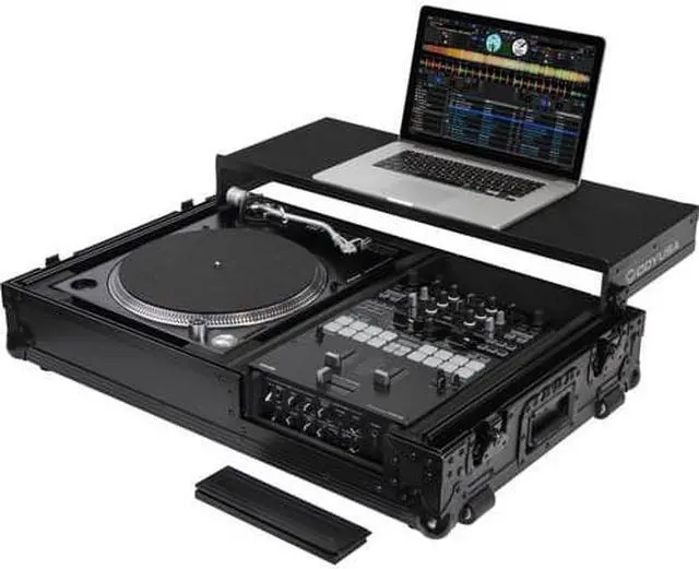 Alt view image 2 of 13 - BLACK LABEL LOW PROFILE (1-TEIR) GLIDE STYLE DJ COFFIN W/WHLS FOR A 10" FORMAT DJ MIXER & ONE TURNTABLE IN BATTLE POSITION