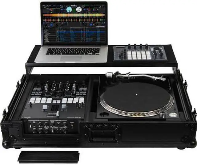 Alt view image 6 of 13 - BLACK LABEL LOW PROFILE (1-TEIR) GLIDE STYLE DJ COFFIN W/WHLS FOR A 10" FORMAT DJ MIXER & ONE TURNTABLE IN BATTLE POSITION
