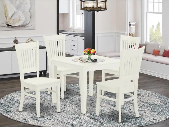 Alt view image 3 of 3 - East West Furniture OXVA5-LWH-W 5-Piece Modern Dinette Set 4 Dining Chairs with Slatted Back and a Wooden Seat and Dining Table with Rectangular Top and 4 Legs- Linen White Finish