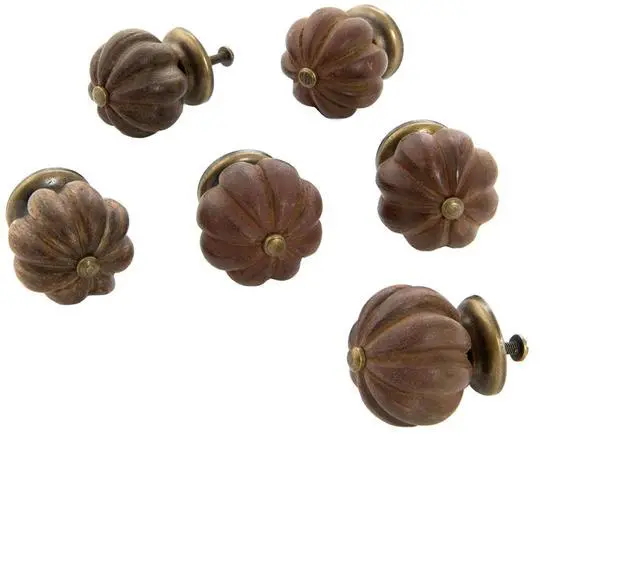 Main image of Wood Fluted Ball Knob Med Brown Set of 6