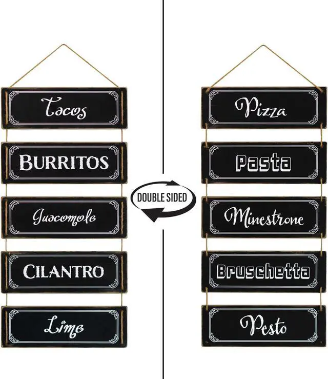 Main image of 5 Panels Black Reversible Hanging Wood Wall Sign Dcor - Black