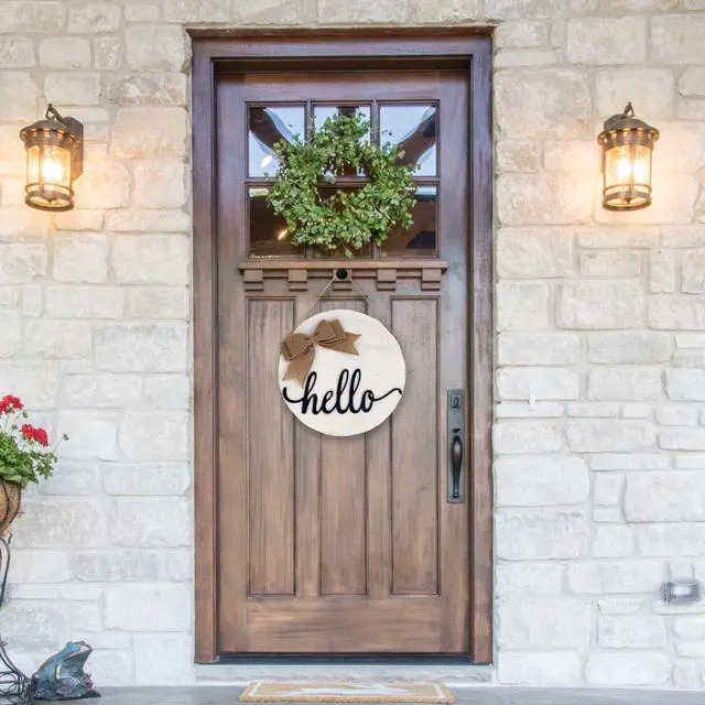 Alt view image 3 of 4 - Welcome Hello Reversible Wood Wall Dcor with Burlap Bow (White)