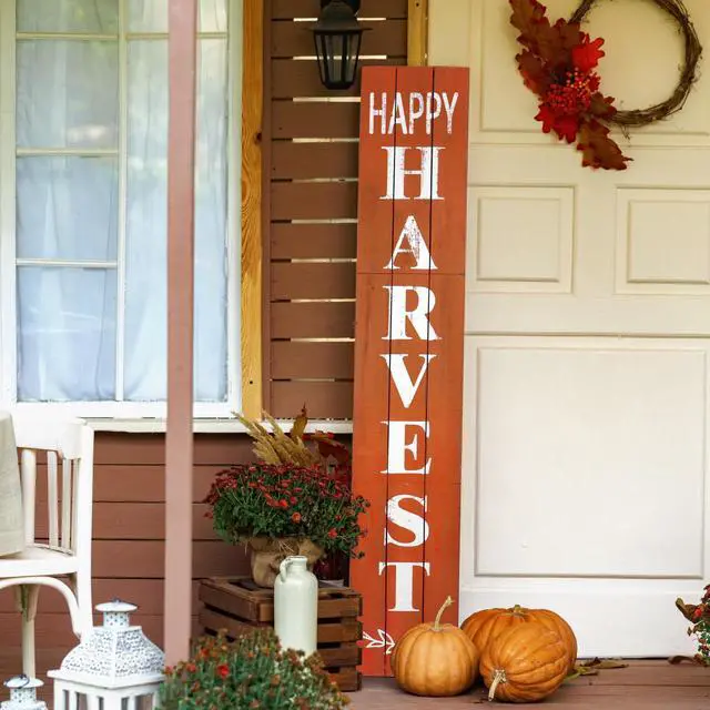 Alt view image 2 of 2 - TX USA Modern Decorative Happy Harvest Wood Porch Sign - 12"W x 72"H, Orange, Three Foldable
