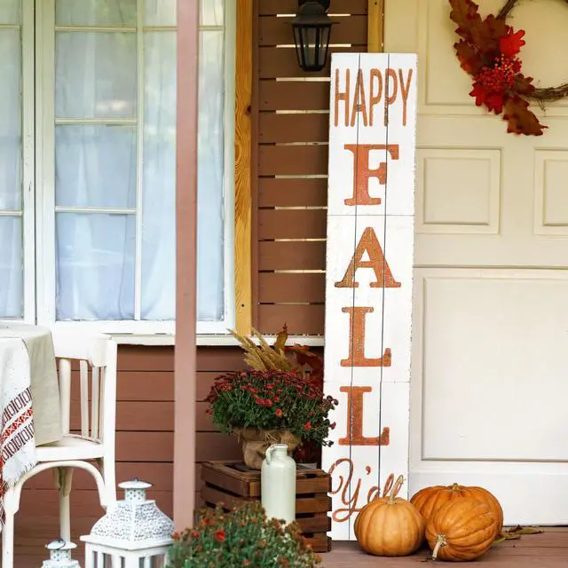 Alt view image 2 of 2 - TX USA Modern Decorative Happy Fall Y'all Wood Porch Sign - 12"W x 72"H, White, Three Foldable