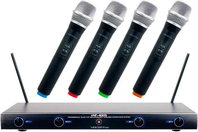 Alt view image 11 of 14 - VocoPro VHF-4005 4 Channel Rechargeable VHF Wireless Mic System, 4x Mics, CH 2
