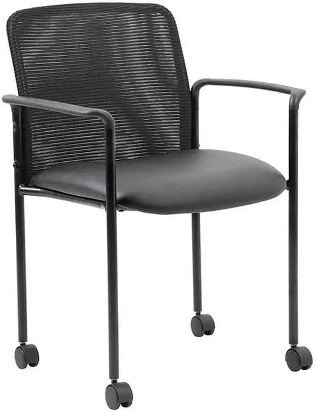 Alt view image 8 of 10 - Boss Office Products Modern Professional Stackable Mesh Guest Chair with Dual Wheel Casters for Reception, Meeting Conference & Waiting Room - Black