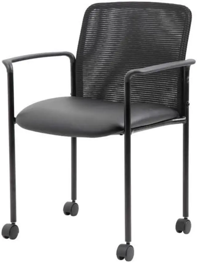 Alt view image 9 of 10 - Boss Office Products Modern Professional Stackable Mesh Guest Chair with Dual Wheel Casters for Reception, Meeting Conference & Waiting Room - Black
