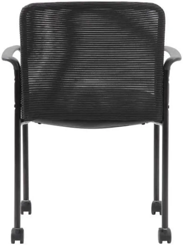 Alt view image 10 of 10 - Boss Office Products Modern Professional Stackable Mesh Guest Chair with Dual Wheel Casters for Reception, Meeting Conference & Waiting Room - Black