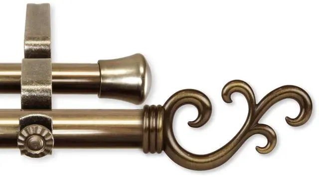 Alt view image 2 of 2 - 13/16 inch Mosey Double Curtain Rod 120-170" - Antique Brass