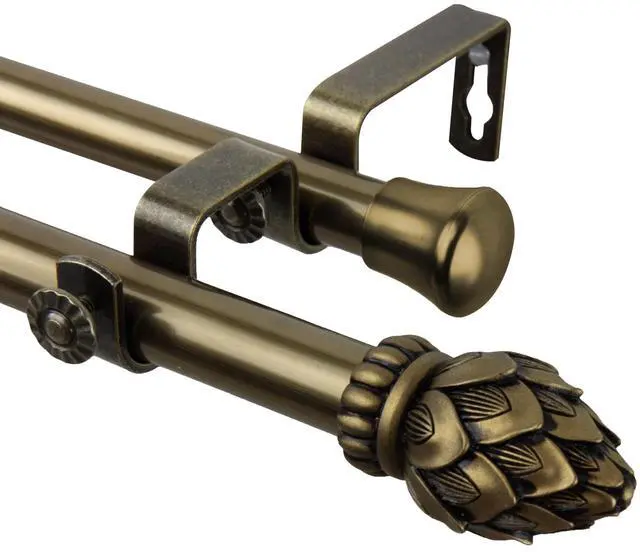 Main image of Tilia Double Curtain Rod 3/4 inch dia. 48-84" - Antique Gold