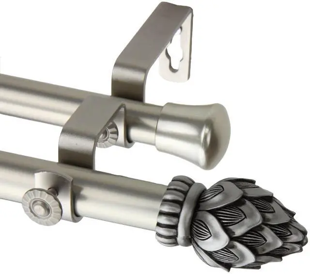 Main image of Tilia Double Curtain Rod 3/4 inch dia. 48-84" - Satin Nickel