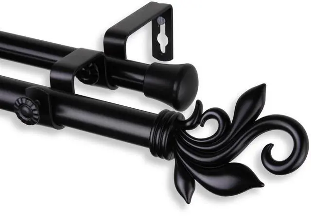 Main image of Micah Double Curtain Rod 3/4 inch dia. 120-170" - Black