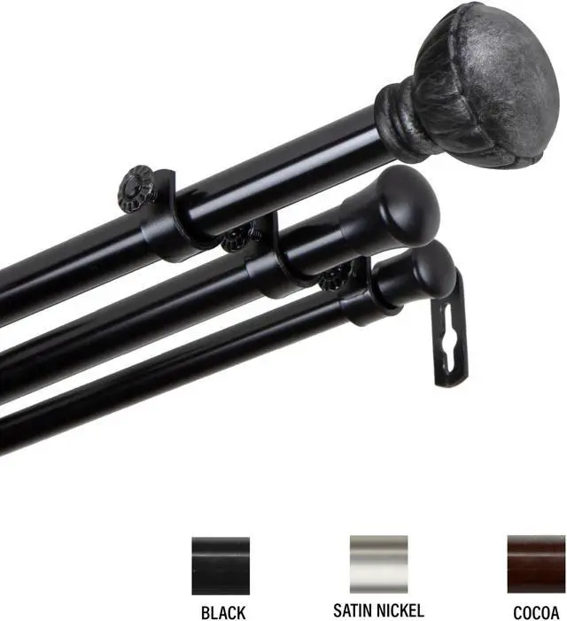 Main image of Yulania Triple Curtain Rod 13/16 inch dia. 66-120" - Black