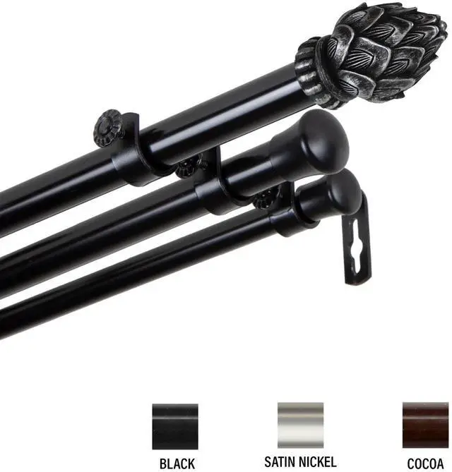 Main image of Tilia Triple Curtain Rod 13/16 inch dia. 120-170" - Black