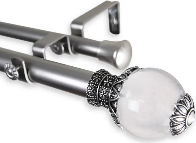 Main image of Ray Double Curtain Rod 1" OD 120-170 inch  - Satin Nickel