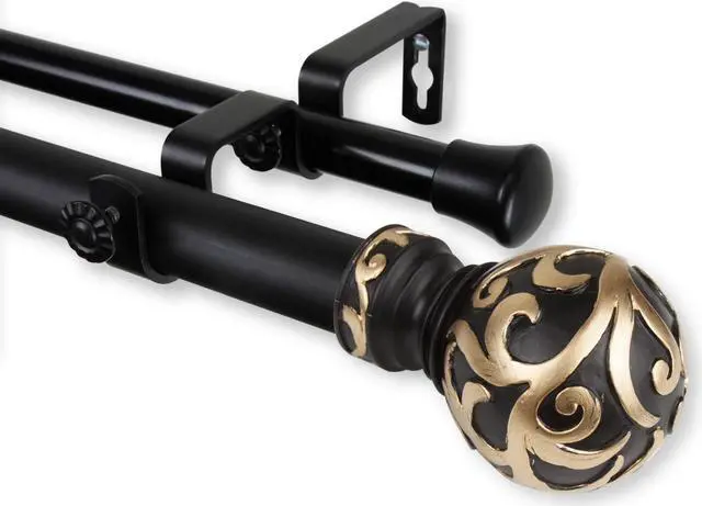 Main image of Terreca Double Curtain Rod 1" OD 120-170 inch  - Black
