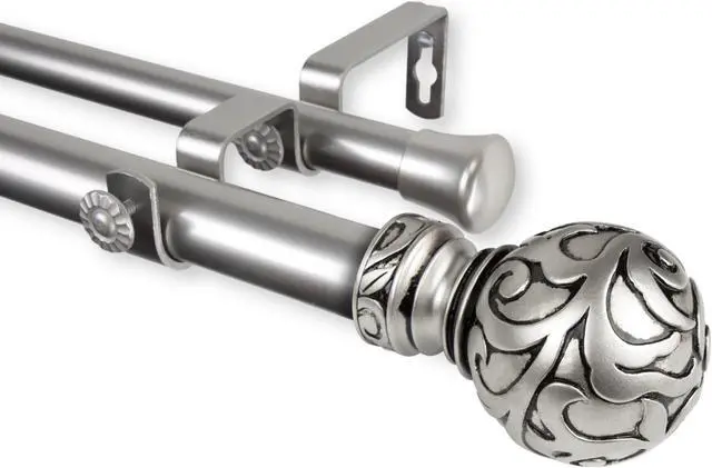 Main image of Terreca Double Curtain Rod 1" OD 160-240 inch  - Satin Nickel