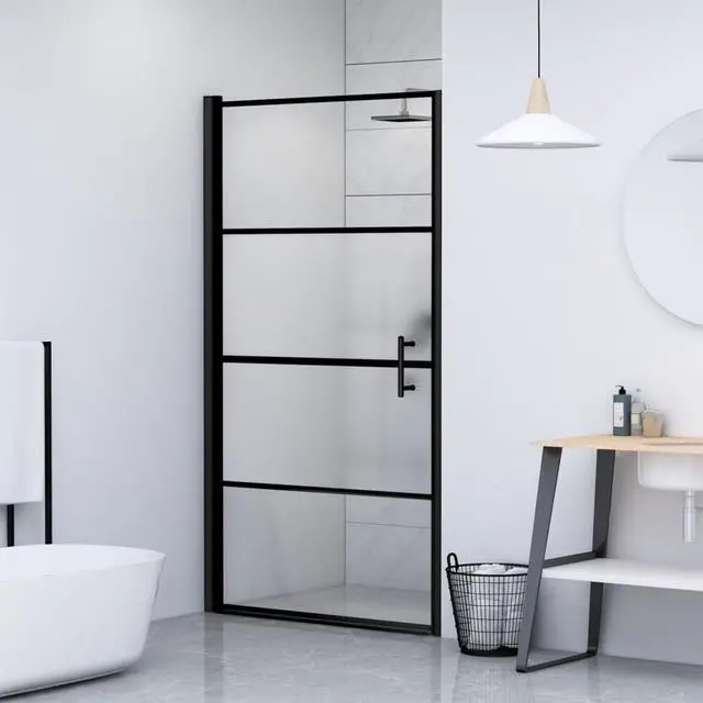 Main image of vidaXL Shower Door 39.4"x70.1" Half Frosted Tempered Glass Black