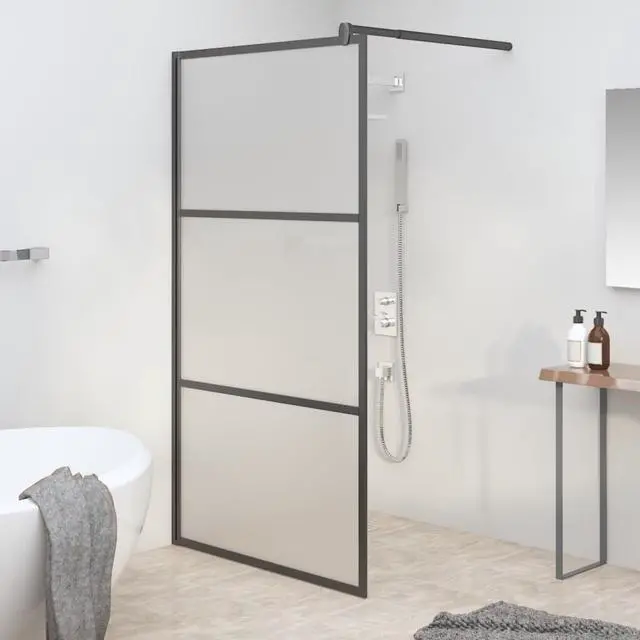 Main image of vidaXL Walk-in Shower Wall 45.3"x76.8" Frosted ESG Glass Black