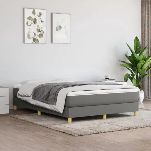 Alt view image 8 of 17 - vidaXL Bed Frame Platform Bed for Bedroom Dark Gray 53.9"x74.8" Full Fabric