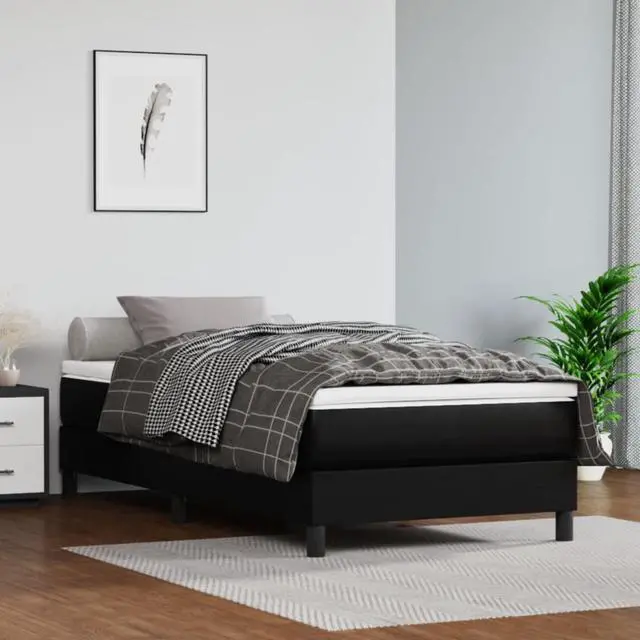 Alt view image 7 of 18 - vidaXL Bed Frame Black Faux leather, plywood Twin XL Sturdy Bed Frame