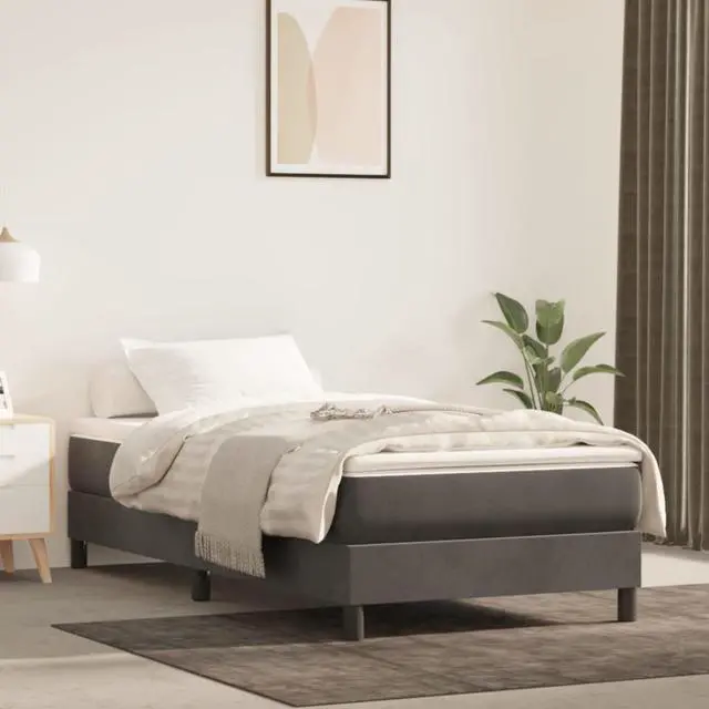 Alt view image 7 of 15 - vidaXL Bed Frame Dark Grey Velvet (100% polyester), plywood, engineered wood